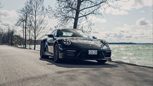 Preview wallpaper porsche 911, porsche, car, black, speed, road