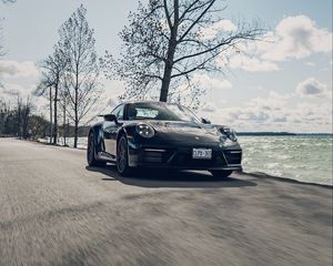 Preview wallpaper porsche 911, porsche, car, black, speed, road