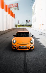 Preview wallpaper porsche 911, porsche, car, orange, road