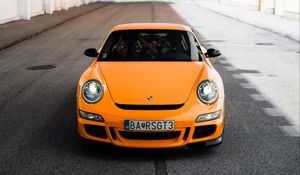 Preview wallpaper porsche 911, porsche, car, orange, road