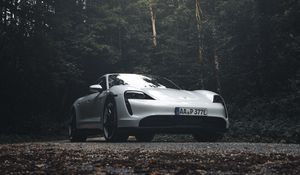 Preview wallpaper porsche 911, porsche, side view, gray, forest