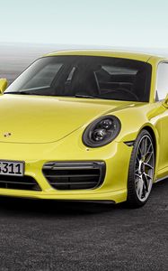 Preview wallpaper porsche, 911, turbo s, yellow, front view