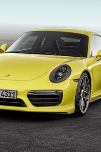 Preview wallpaper porsche, 911, turbo s, yellow, front view