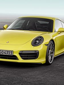 Preview wallpaper porsche, 911, turbo s, yellow, front view