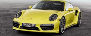 Preview wallpaper porsche, 911, turbo s, yellow, front view