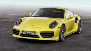 Preview wallpaper porsche, 911, turbo s, yellow, front view