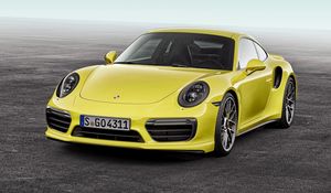 Preview wallpaper porsche, 911, turbo s, yellow, front view