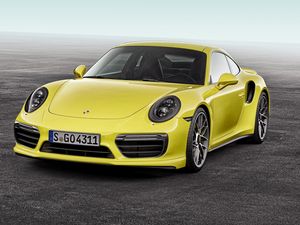 Preview wallpaper porsche, 911, turbo s, yellow, front view