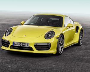 Preview wallpaper porsche, 911, turbo s, yellow, front view