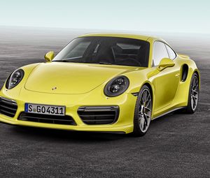 Preview wallpaper porsche, 911, turbo s, yellow, front view