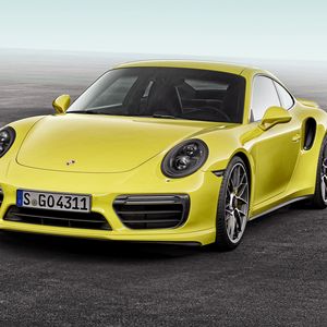 Preview wallpaper porsche, 911, turbo s, yellow, front view