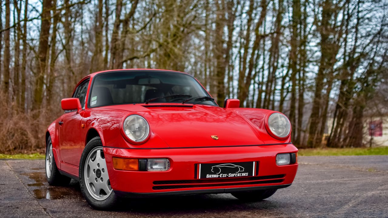 Wallpaper porsche 964, carrera 4, red, side view