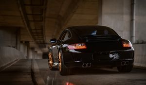 Preview wallpaper porsche 997 carrera, porsche, car, black, sportscar, supercar, rear view