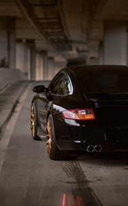 Preview wallpaper porsche 997, porsche, car, black, sportscar, rear view