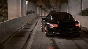 Preview wallpaper porsche 997, porsche, car, black, sportscar, rear view