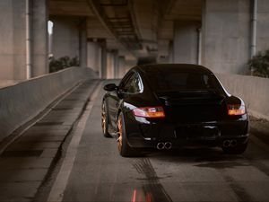 Preview wallpaper porsche 997, porsche, car, black, sportscar, rear view