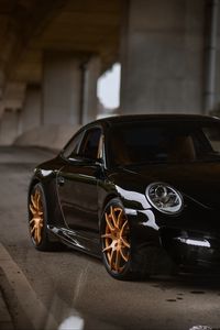 Preview wallpaper porsche 997, porsche, sportscar, black, front view