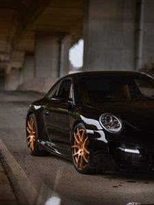 Preview wallpaper porsche 997, porsche, sportscar, black, front view