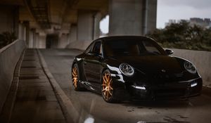 Preview wallpaper porsche 997, porsche, sportscar, black, front view
