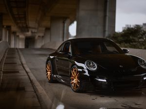 Preview wallpaper porsche 997, porsche, sportscar, black, front view