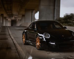 Preview wallpaper porsche 997, porsche, sportscar, black, front view