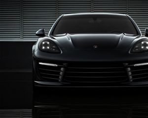Preview wallpaper porsche, auto, black, front view