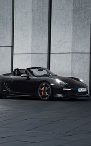 Preview wallpaper porsche, boxster, black, side view, convertible