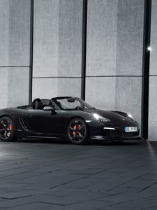 Preview wallpaper porsche, boxster, black, side view, convertible