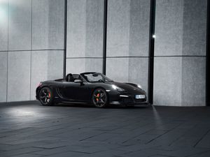 Preview wallpaper porsche, boxster, black, side view, convertible