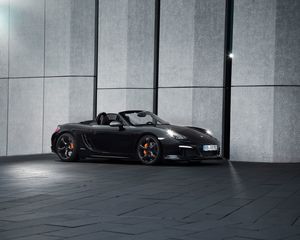 Preview wallpaper porsche, boxster, black, side view, convertible