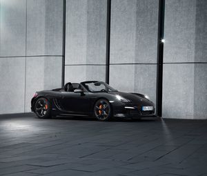 Preview wallpaper porsche, boxster, black, side view, convertible