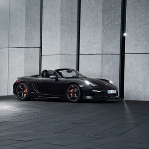 Preview wallpaper porsche, boxster, black, side view, convertible