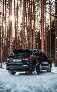Preview wallpaper porsche, car, black, snow