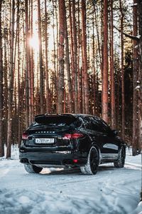 Preview wallpaper porsche, car, black, snow