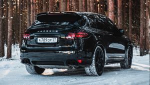 Preview wallpaper porsche, car, black, snow
