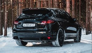 Preview wallpaper porsche, car, black, snow