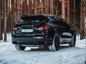 Preview wallpaper porsche, car, black, snow