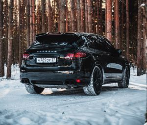 Preview wallpaper porsche, car, black, snow