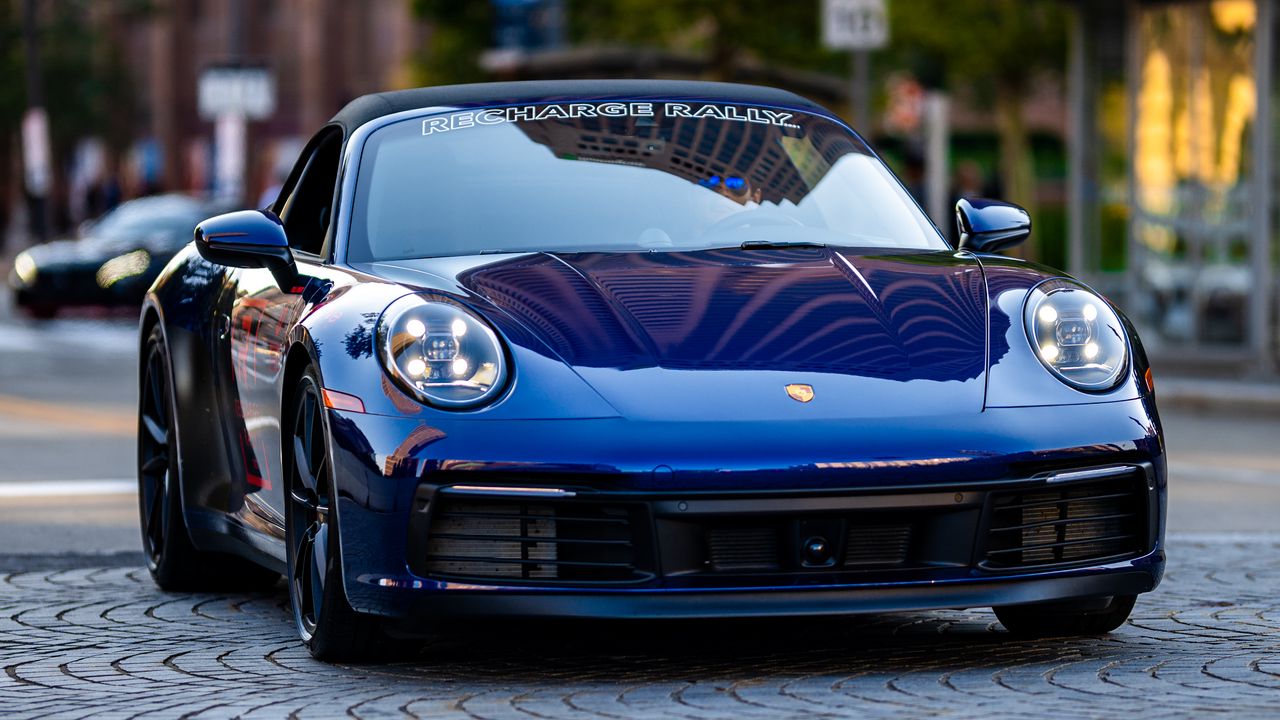 Wallpaper porsche, car, blue, front view