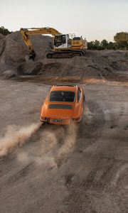 Preview wallpaper porsche, car, rear view, sand, road