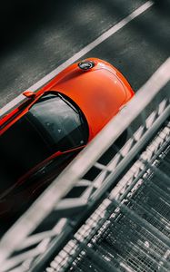 Preview wallpaper porsche, car, red, top view, asphalt