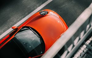 Preview wallpaper porsche, car, red, top view, asphalt