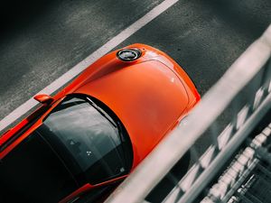 Preview wallpaper porsche, car, red, top view, asphalt