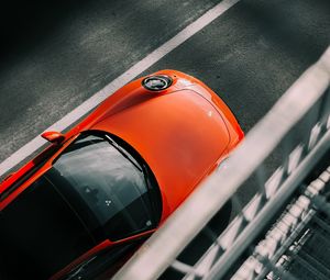 Preview wallpaper porsche, car, red, top view, asphalt