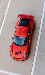 Preview wallpaper porsche, car, red, track, aerial view