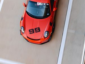 Preview wallpaper porsche, car, red, track, aerial view