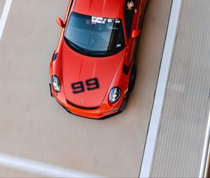 Preview wallpaper porsche, car, red, track, aerial view