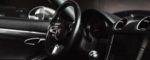 Preview wallpaper porsche, car, salon, steering wheel, black