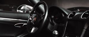 Preview wallpaper porsche, car, salon, steering wheel, black