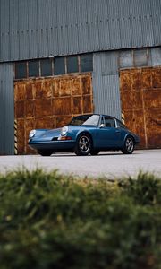 Preview wallpaper porsche, car, side view, blue